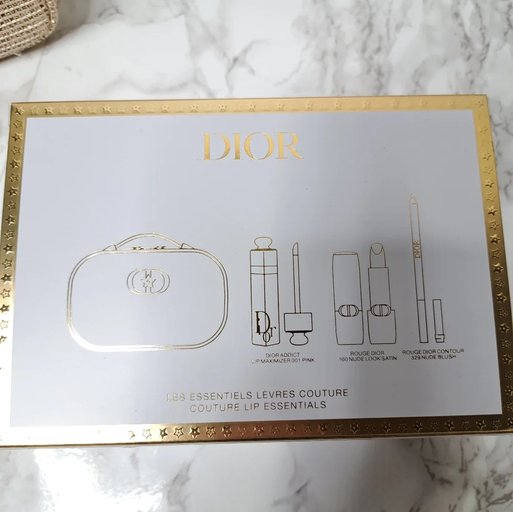Dior 2025 Holiday Edition Gold Metallic Woven Top Handle Cosmetic Pouch